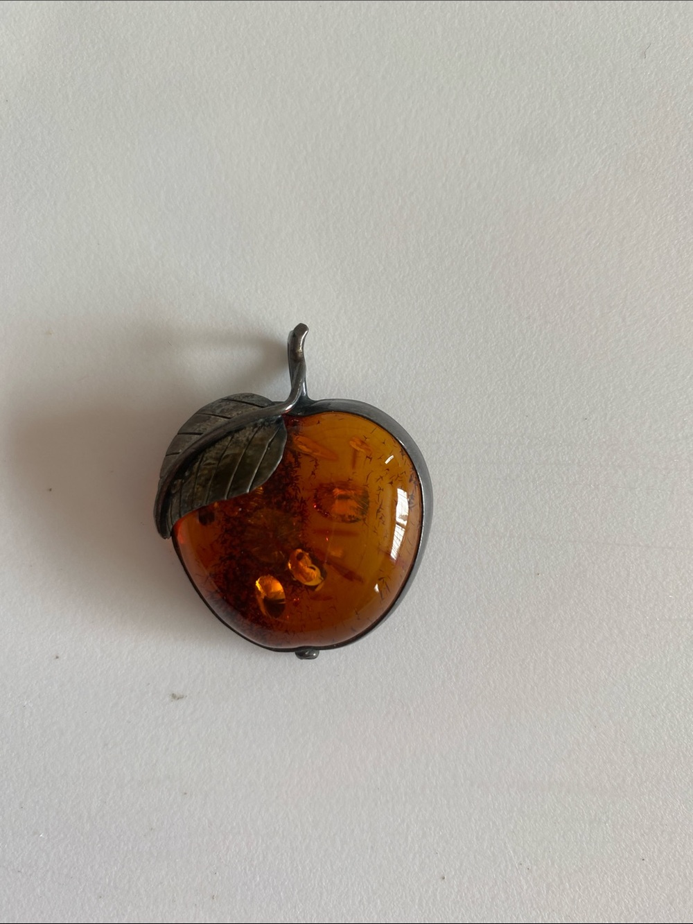 Amber Apple Pendant Necklace with Metal Leaf Accent